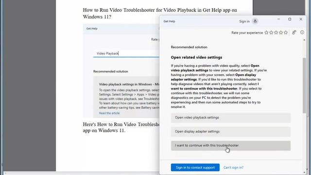 Run Video Playback Troubleshooter in Get Help app on Windows 11 смотреть онлайн