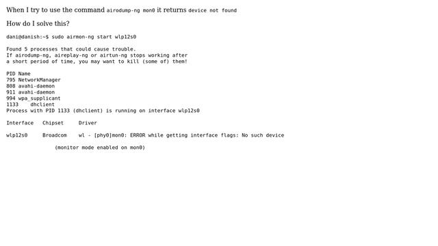 Ubuntu: mon0: ERROR while getting interface flags: No such deviceuse смотреть онлайн