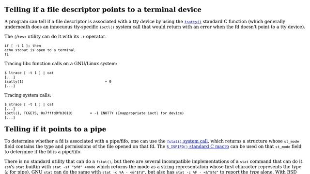 Unix & Linux: How does a program know if stdout is connected to a terminal or a pipe? смотреть онлайн