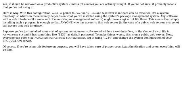 Should apache ScriptAlias /cgi-bin/ /usr/lib/cgi-bin/ line be removed in production? смотреть онлайн