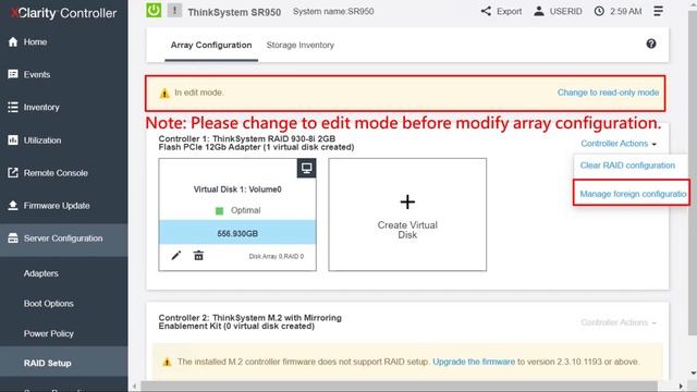 How to import a foreign array configuration into a RAID controller using XCC смотреть онлайн