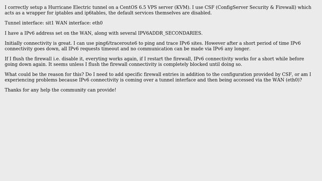 Unix & Linux: Why does my tunneled IPv6 connectivity drop after a short period of time? смотреть онлайн