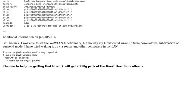 WOL on Qualcomm Atheros QCA8171 on Linux not working смотреть онлайн