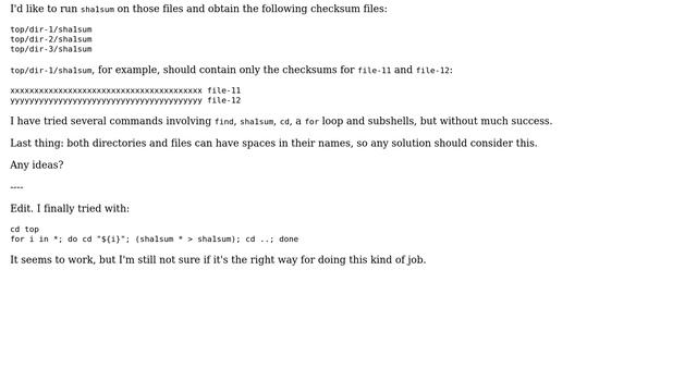 Unix & Linux: Running sha1sum into several directories смотреть онлайн