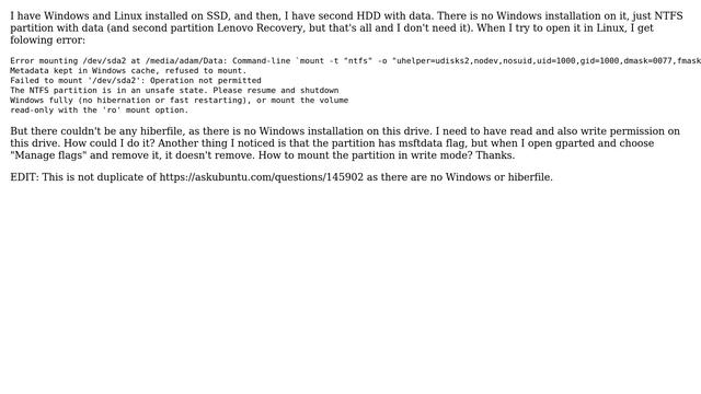 Ubuntu: Unable to mount NTFS partition (no hibernation) смотреть онлайн