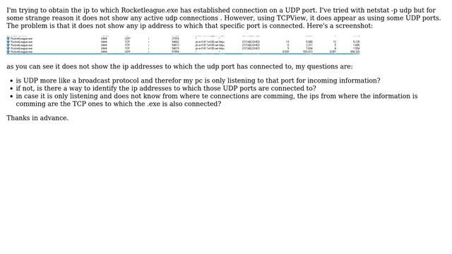 Identify the ip to which an UDP port established connection смотреть онлайн