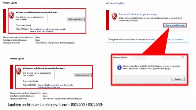 Windows Update no puede buscar actualizaciones. (80244010, 8024400A, 8024400D, 8024400E) смотреть онлайн