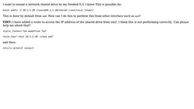 How To Mount A Network Drive From Specified Network Adapter In Freebsd?