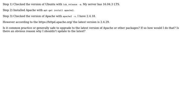 Ubuntu 16.0.4 has Apache 2.4.18 in the cache but 2.4.29 is the latest release. Is it necessary... смотреть онлайн