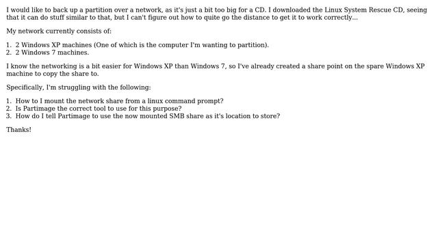 How can I use the Linux System Rescue CD to backup my windows partition to another computer over... смотреть онлайн