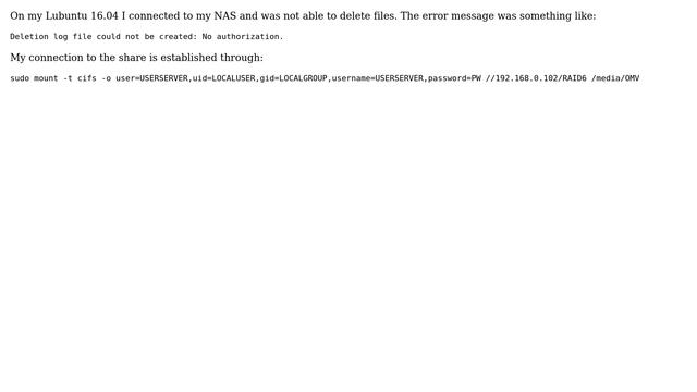 Ubuntu: What's wrong if "Deletion log file could not be created: No authorization"? смотреть онлайн