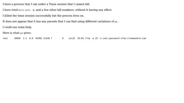 I have a process (left) that is stuck, and I can't kill it. (kill -9 does not work), what to do? смотреть онлайн