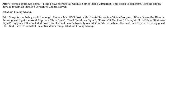 Ubuntu Server in VirtualBox -- why do I have to reinstall after shutdown? смотреть онлайн