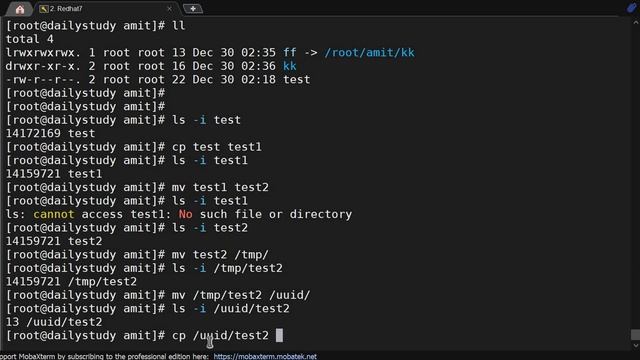 How inodes works with copy and move command in Redhat Linux смотреть онлайн