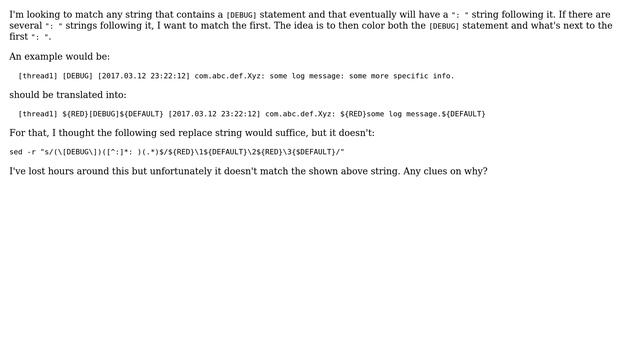 Unix & Linux: sed string not matching. Why? смотреть онлайн