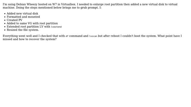 Unix & Linux: Resizing root partition in LVM broke Grub смотреть онлайн