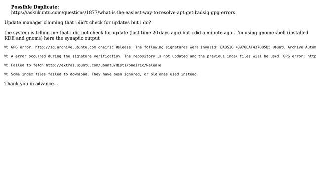 Ubuntu: Update manager fails to update - badsig errors displayed in synaptic смотреть онлайн
