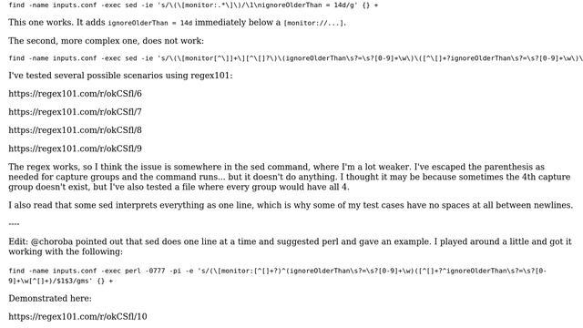 Unix & Linux: Complex regex sed replacement not working but not throwing errors смотреть онлайн