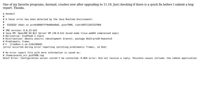 Ubuntu: Davmail Java terminates with SIGSEGV after 11.10 Upgrade (2 Solutions!!) смотреть онлайн