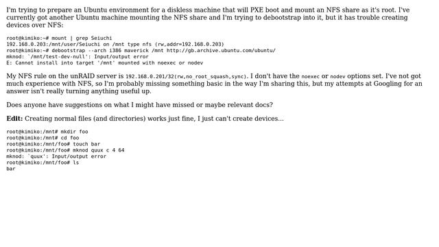 DevOps & SysAdmins: Debootstrap Ubuntu over NFS leads to mknod I/O error смотреть онлайн