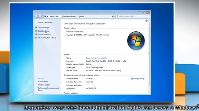 Windows® 7: Enable Remote Desktop Connection смотреть онлайн