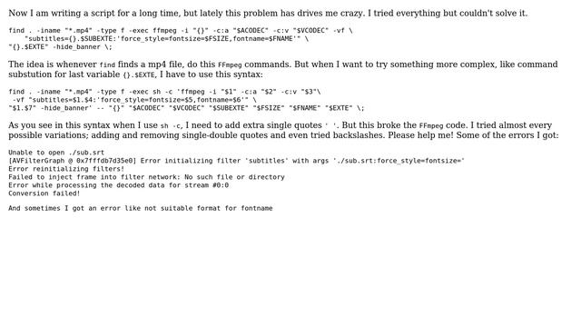Unix & Linux: Single quote problem in "sh -c" script launched from "find" смотреть онлайн