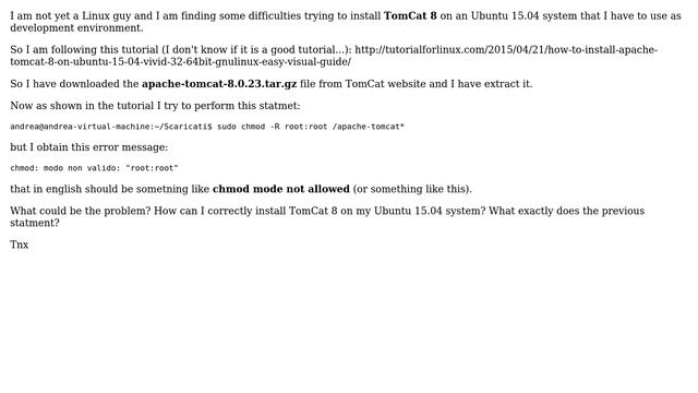 Why I can't install TomCat 8 on this Ubuntu 15.04 system? (I obtain an error when I perform... смотреть онлайн