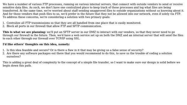 Centralizing our FTP processes via an SFTP server in our DMZ смотреть онлайн