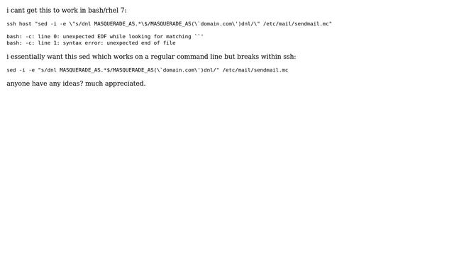 Unix & Linux: How to use quotes in sed & ssh? смотреть онлайн