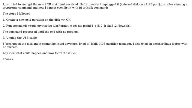 Unix & Linux: Cannot list and access my disk after cryptsetup command смотреть онлайн