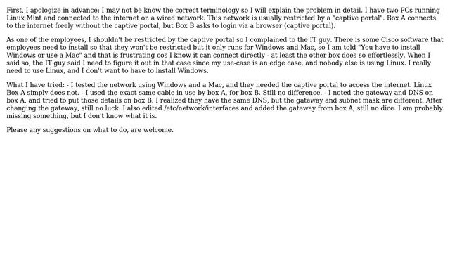 Linux Mint wired networking strangely restricted by a captive portal смотреть онлайн
