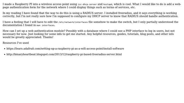 Configure Raspberry PI Access Point to use RADIUS Apache Authentication? смотреть онлайн