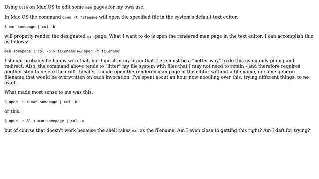 Unix & Linux: piping a man page on MacOS into an editor смотреть онлайн