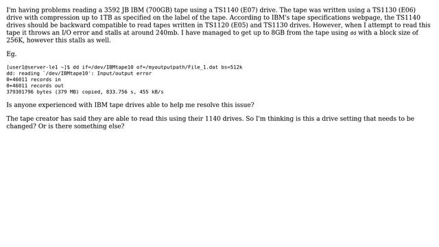 Unix & Linux: Problems reading IBM 3592 JB tape смотреть онлайн