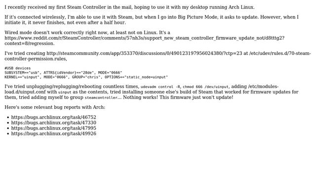 New Steam Controller firmware will not update on my Arch Linux install смотреть онлайн