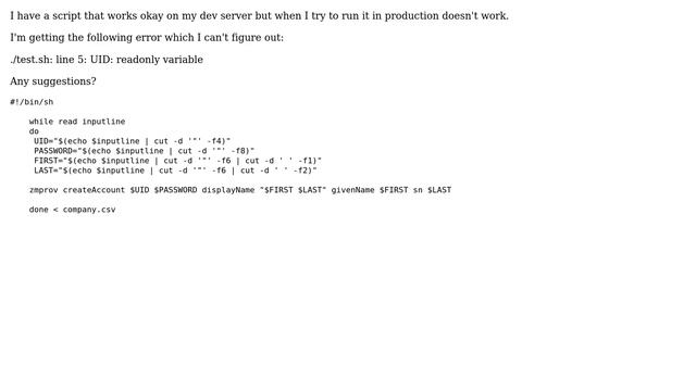 DevOps & SysAdmins: Bash script error: ./test: line 5: UID: readonly variable (2 Solutions!!) смотреть онлайн