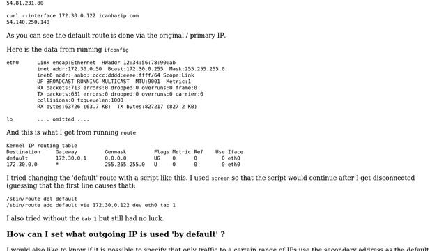 Unix & Linux: How can I set the "default route" when an interface has multiple IPs? смотреть онлайн