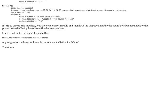 Unix & Linux: How to get PulseAudio echo-cancel to work with Ofono? смотреть онлайн