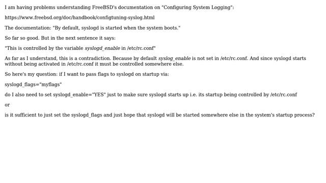 DevOps & SysAdmins: FreeBSD documentation: syslogd_enable and syslogd_flags in /etc/rc.conf? смотреть онлайн