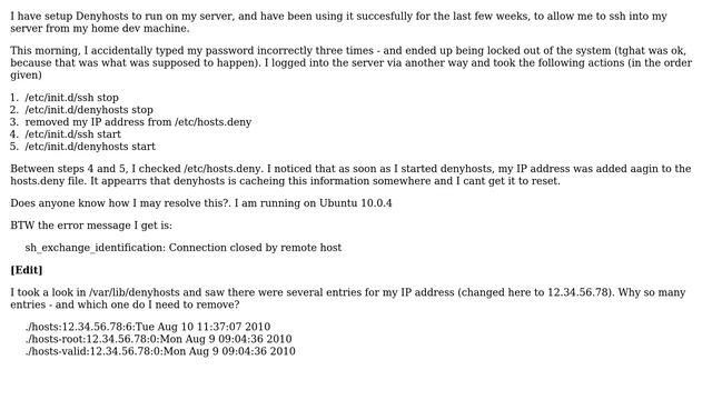 Denyhosts keeps adding my IP address to hosts.deny смотреть онлайн