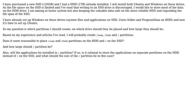Ubuntu: Partitions for Ubuntu and Windows 7 dual boot on SSD + HDD setup смотреть онлайн