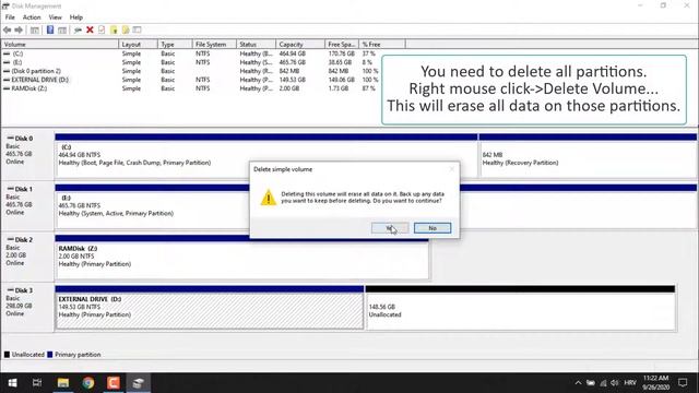 Delete partitions on external/portable drive and create only one | Windows 10 смотреть онлайн