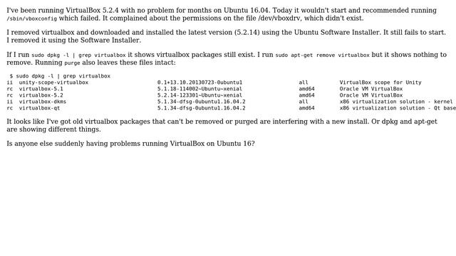 VirtualBox suddenly stopped working on Ubuntu 16.04 смотреть онлайн