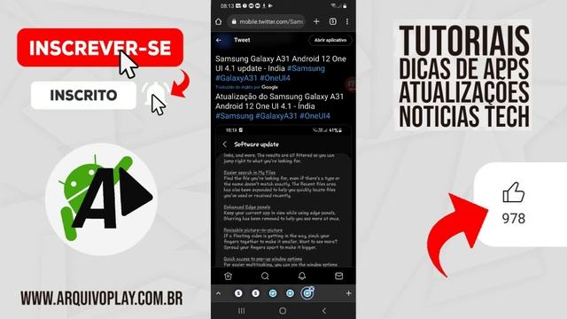 GALAXY A31 COMEÇOU RECEBER ANDROID 12 смотреть онлайн