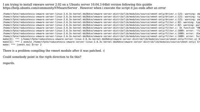 Vmware server vmnet module compilation problem смотреть онлайн