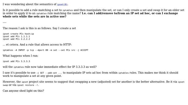 Unix & Linux: Do I have to swap IP sets, or can I add/remove on the fly? смотреть онлайн