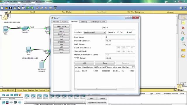 DHCP Configuration on the Server(Cisco Packet Trace)في الخادم "DHCP" إعداد خدمة смотреть онлайн