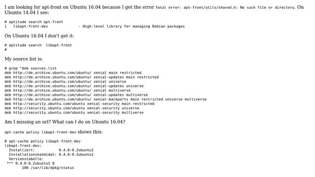 Unix & Linux: Where is apt-front on 16.04 смотреть онлайн