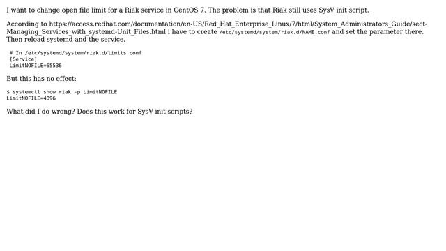 Edit open file limit for SysV service in CentOS 7 смотреть онлайн
