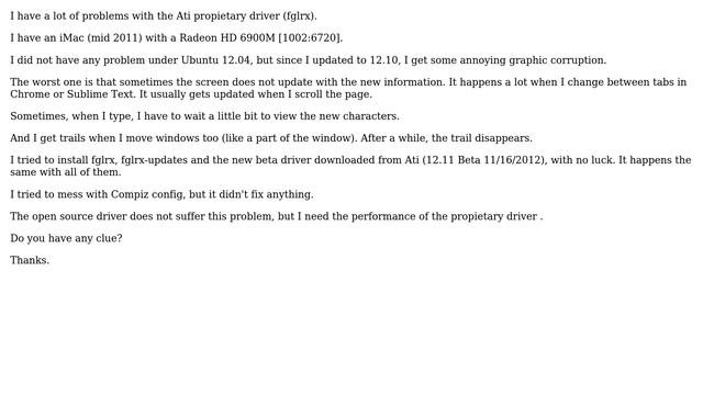 Ubuntu: Display glitches running ATI propietary driver under Ubuntu 12.10 смотреть онлайн